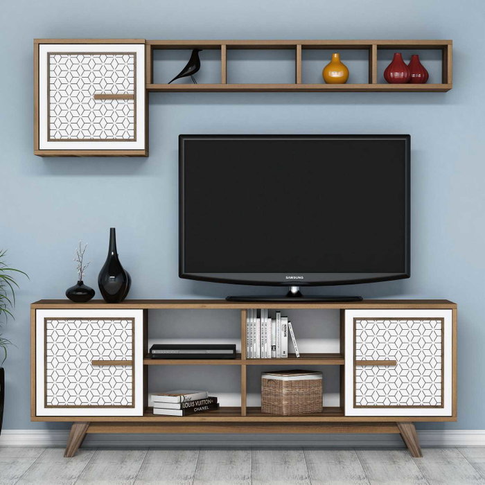 Hanah Home Ayla Mueble de TV Nogal y Blanco Hanah Home Ayla Mueble de TV Nogal y Blanco